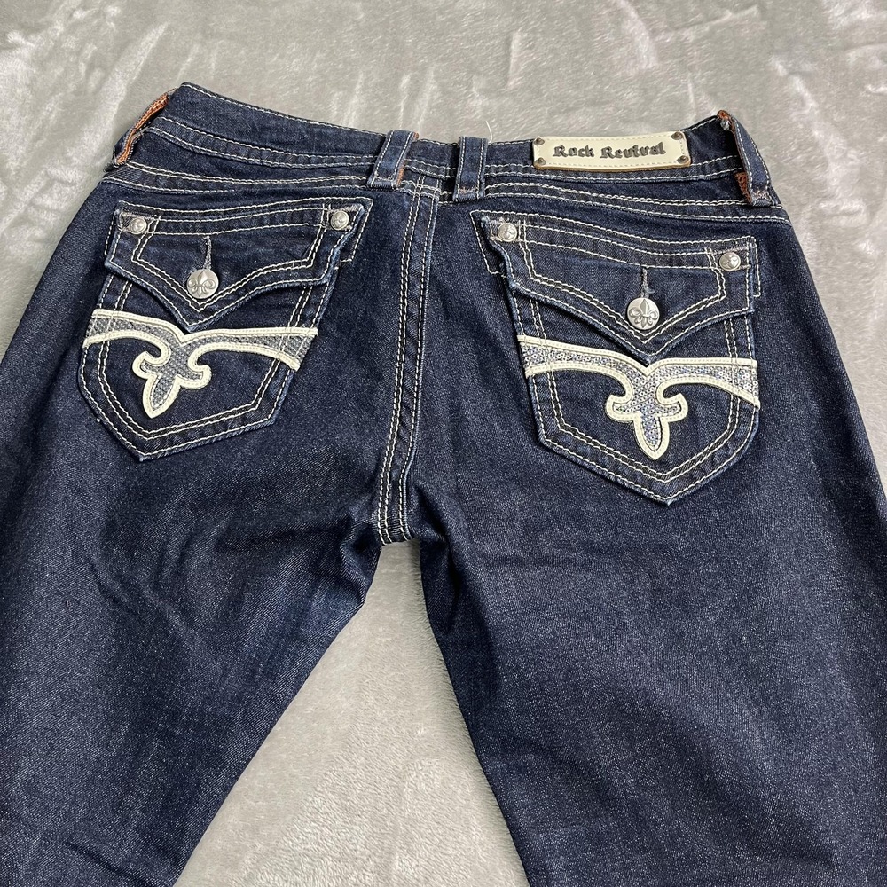 Rock Revival Heather Easy Straight Jeans Womens 29 Blue Dark Wash Low Rise 29x31